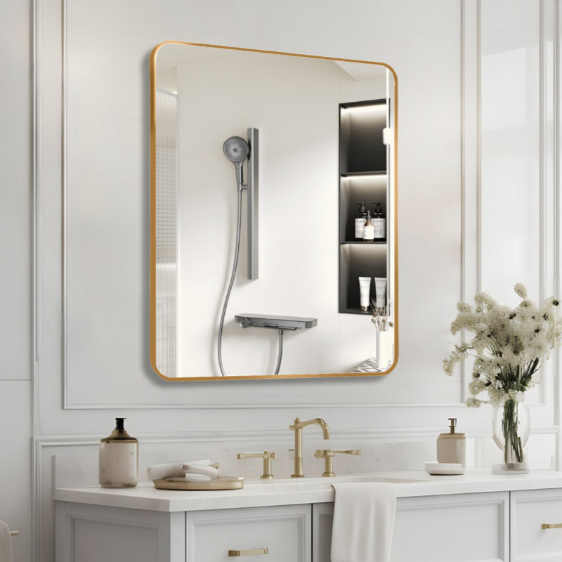 Miroir de salle de bain mural, Doré, 36 po x 30 po, Rectangulaire