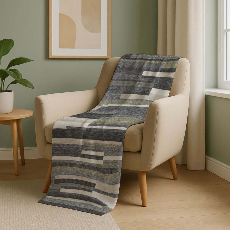 Jeté à rayures Addison Sherpa ASB766, Gris anthracite