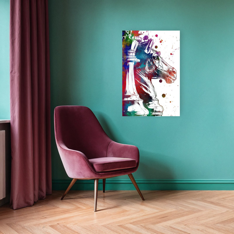 Pièces d'échecs colorées, art moderne abstrait cheval coloré, 36" H x 24" W
