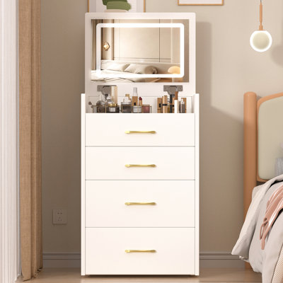 Meuble-lavabo de chambre à coucher avec organisateur de bijoux à couvercle rabattable - blanc, coiffeuse 3 en 1, tiroirs de table à langer, rangement spacieux et coussin moelleux