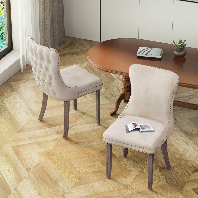 Ensemble de 8 chaises de salle à manger rembourrées en velours, Beige, 2