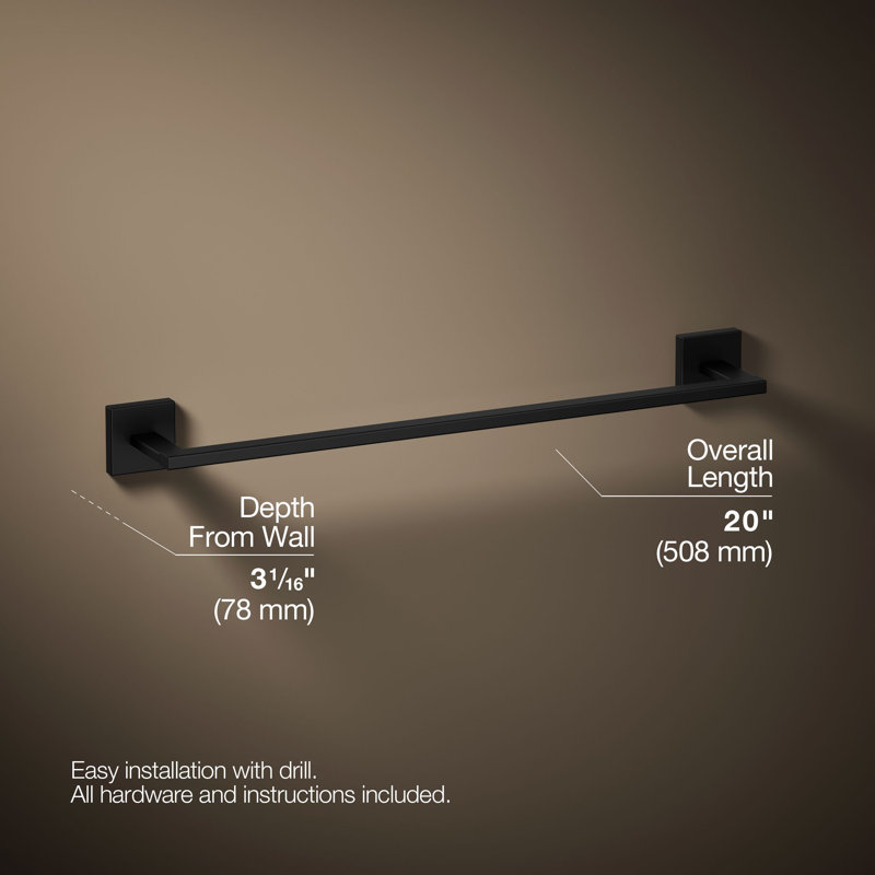 Square Towel Bar, Matte Black, 18"W