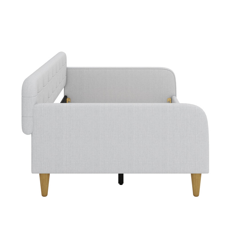 Daybed Wrapped In Fabric Upholstery And Resting On Robust Legs, Beige