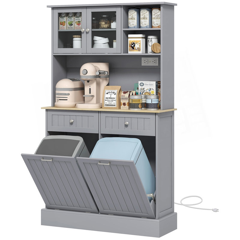Armoire de rangement pour garde-manger avec station de charge, 2 bacs à ordures inclinables