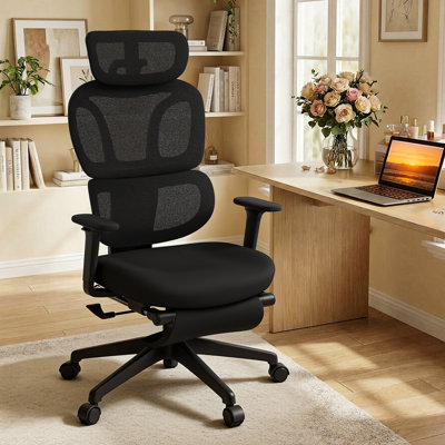 Ergonomic Mesh Task Chair, High Back Office Chair with 3-Level Recline Lock, Task Chair with Adjustable Headrest & Armrest & Backrest, Lumbar Support, and Retractable Footstool
