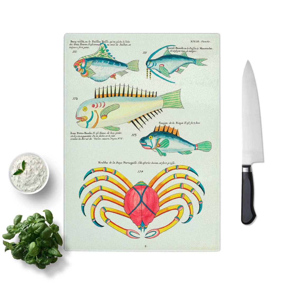 Glass East indies Fish & Crab Illustrations Xxiii by Louis Renard Chopping Board