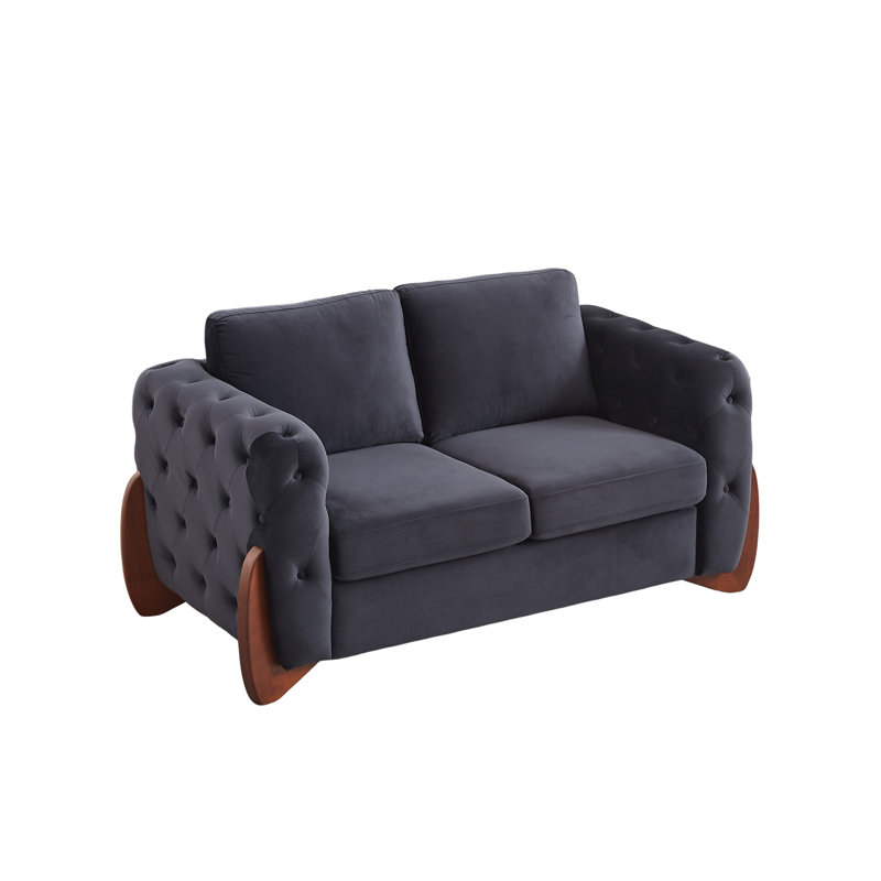 Canapé rembourré à deux places de 162 cm pour petits espaces, Velours noir