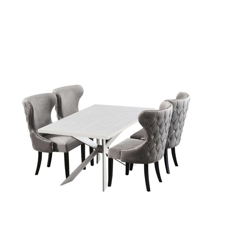 Bootle 4 Person Dining set - a Rectangular Wooden Dining Table with Metal Legs and a Set of 4 Quilted Velvet Dining Chairs for Dining Room - Modern Dining Table Set