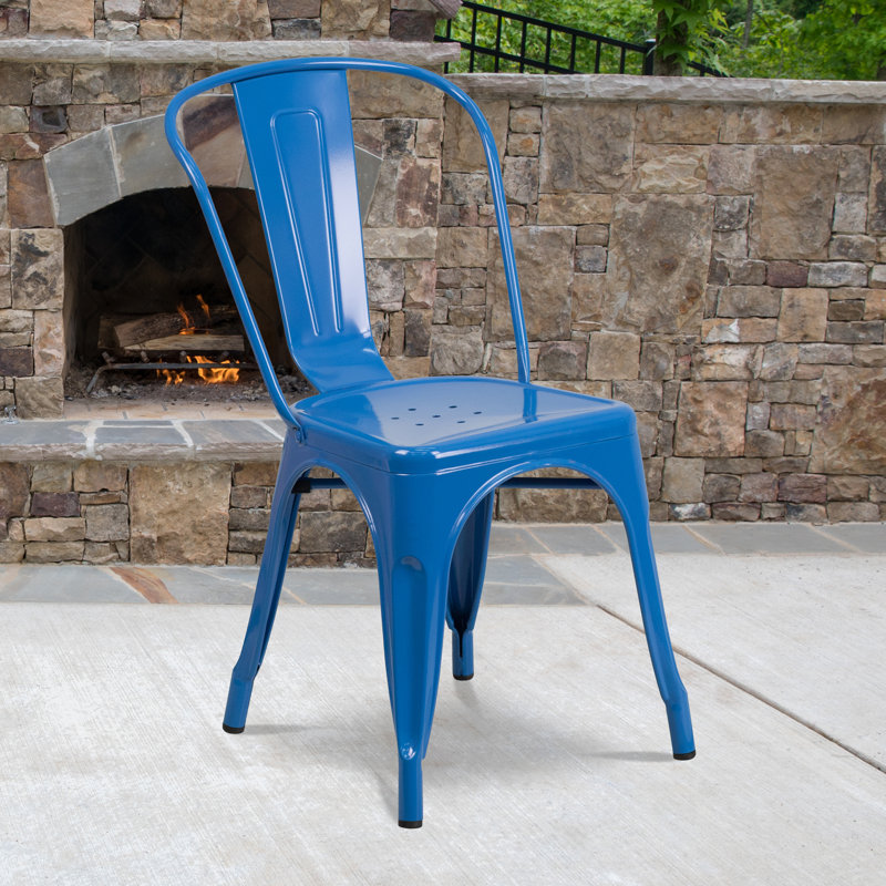 Lily Metal Stackable Side Chair , Antique Blue