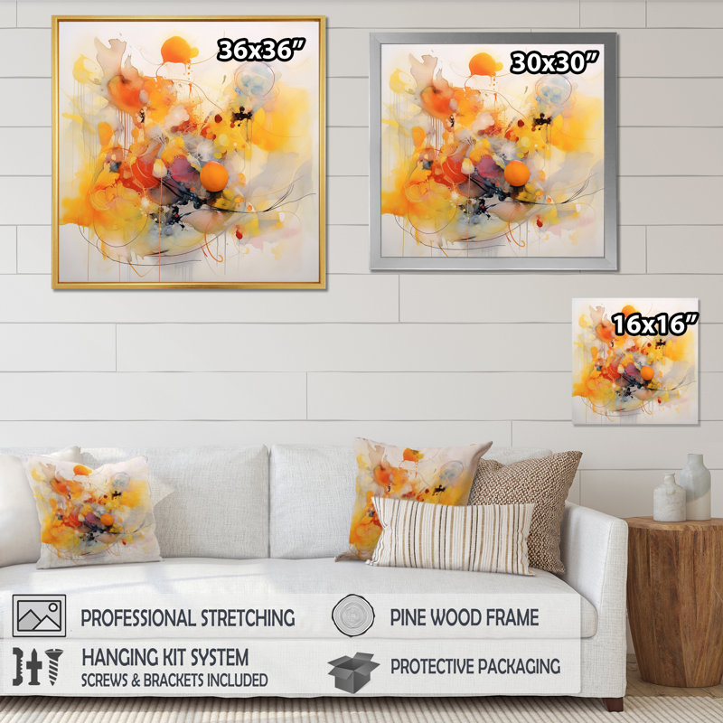 " Orange And Yellow Colour Whirls I ", Black Single Picture Framed, 24" H x 32" W x 1" D