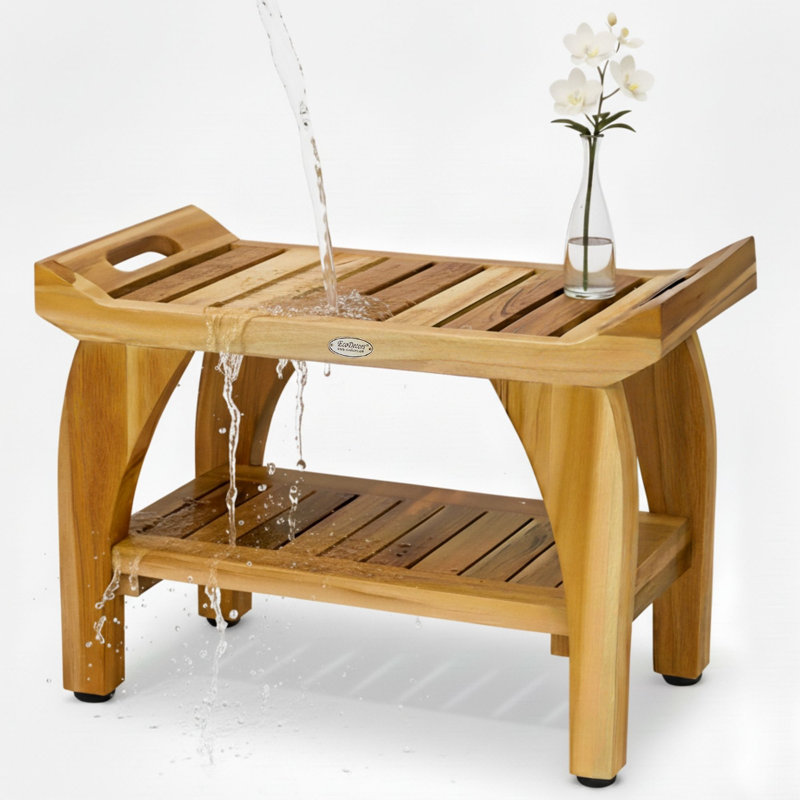 EcoDecors' Tranquility, Teak Shower Bench, Teak Bench Shower, Teak Shower Bench for Inside Shower, Teakwood Shower Bench, in Earthy Teak