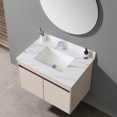 Comptoir de meuble-lavabo en marbre 37 po, comptoir de salle de bain avec lavabo central encastré rectangulaire et dosseret de 4 po de hauteur, comptoir pré-percé, blanc de Carrare avec veines