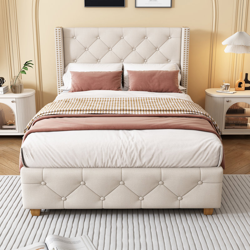 Doiron Upholstered Bed, Single (3'), Light Beige