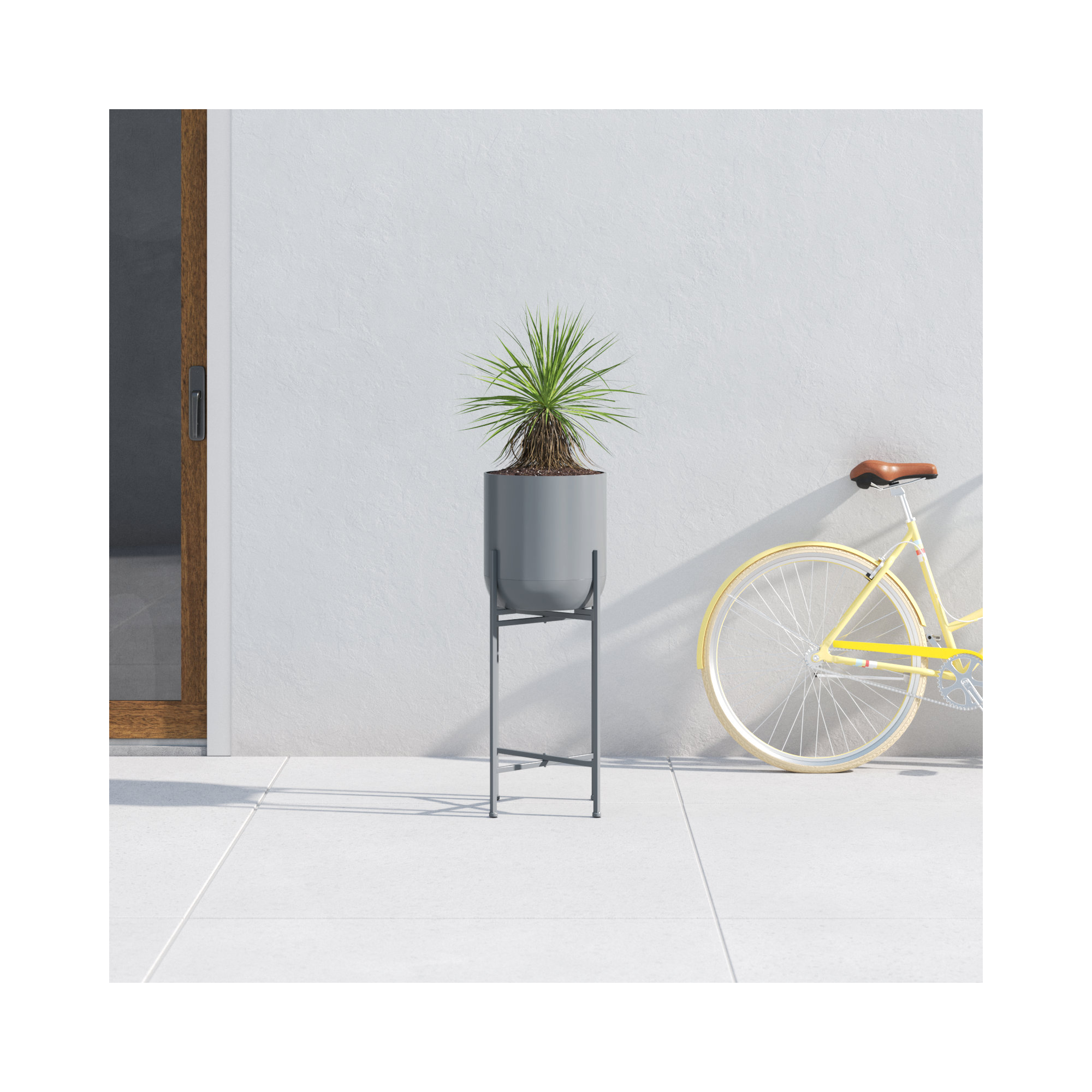 Metal Pot Planter, Dark Gray, 35.5" H x 13" W x 13" D