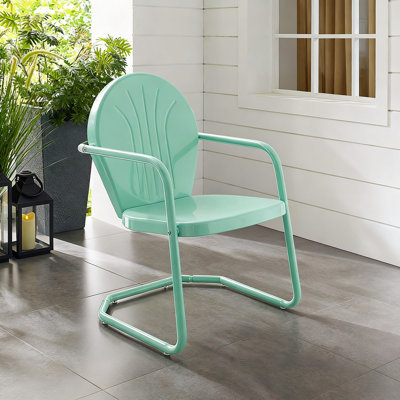 Retro Metal Outdoor Dining Chair, (Aqua)