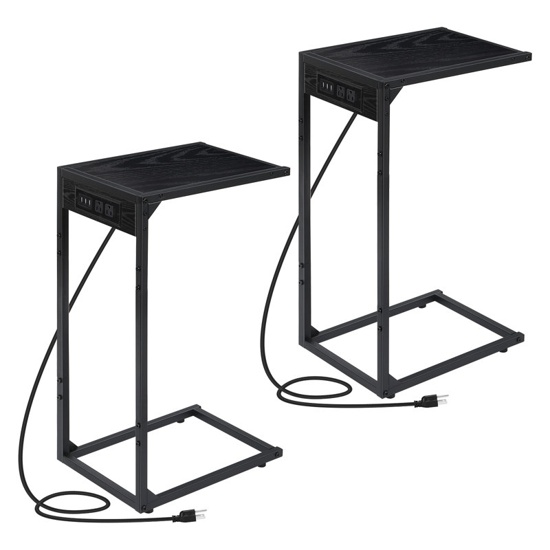 Ensemble de 2 tables d'appoint hautes en forme de C avec prises de courant - noir