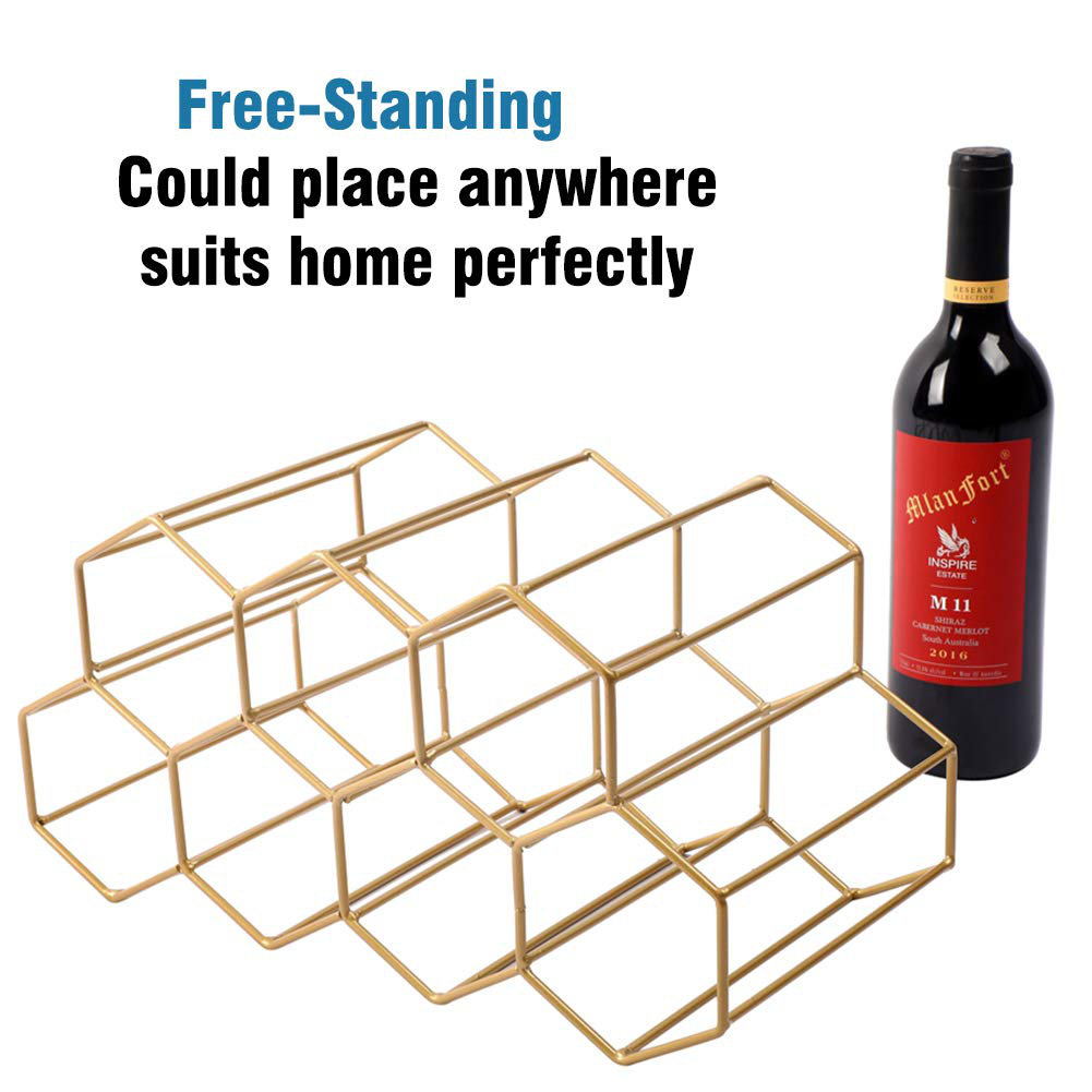 Mercer41 Small Gold Wine Rack 9 Bottle Holder No Need Assembly Modern
