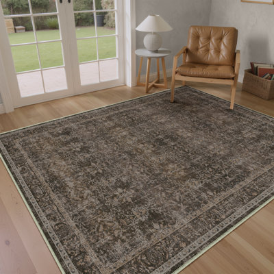 Tapis floral rétro brun