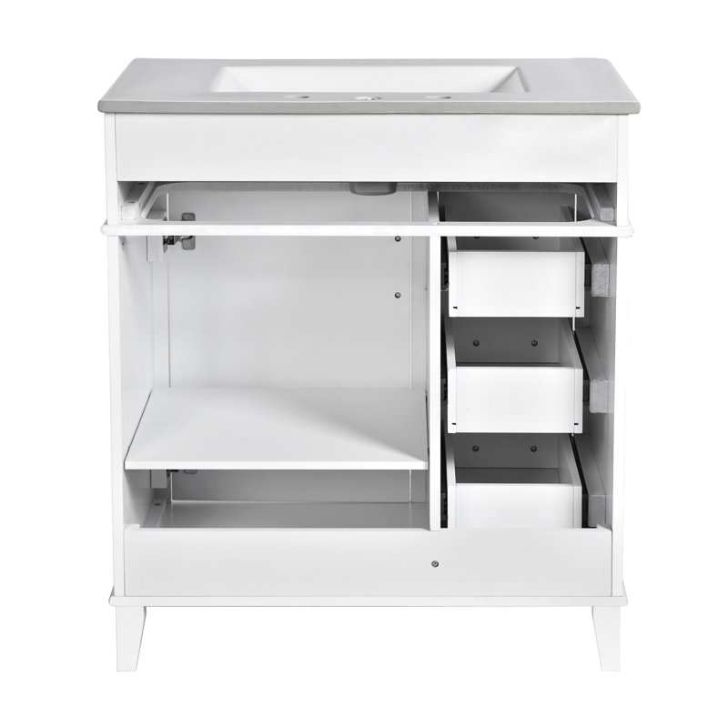 Meuble-lavabo chic avec lavabo en céramique de qualité supérieure et rangement abondant, Blanc