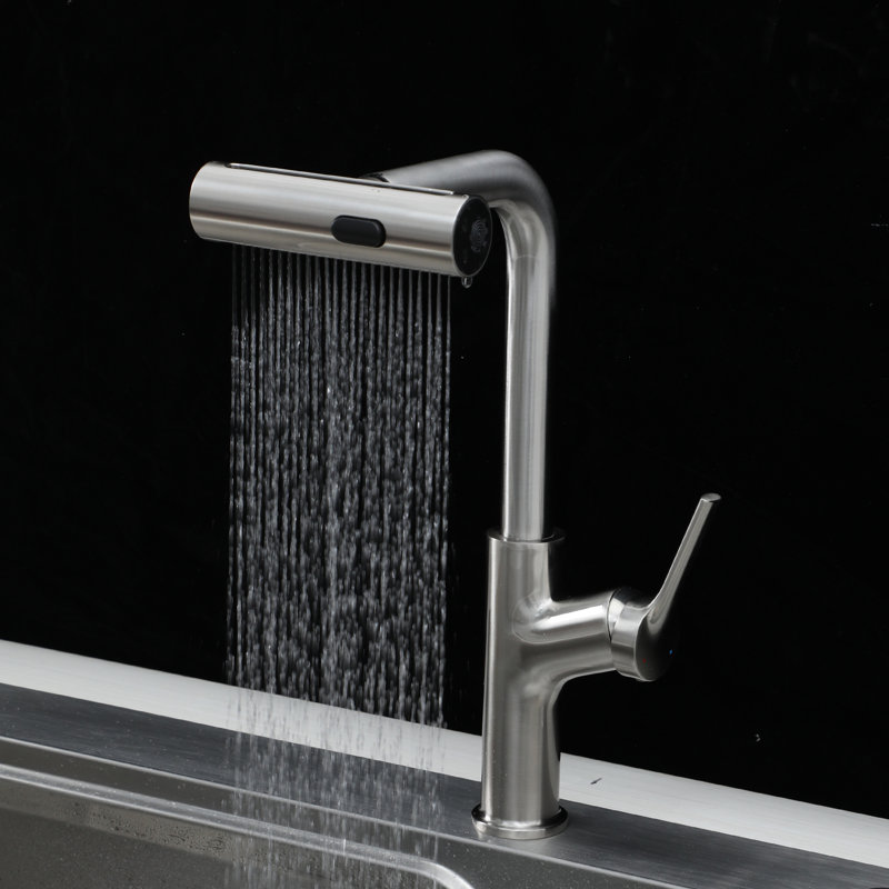 Waterfall Kitchen Faucet Stainless Steel Pull Down Swivel Kitchen Faucet with 4 Mode, Brushed Nickel