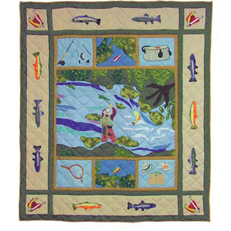 Fly Fishing Quilted Throw Blanket