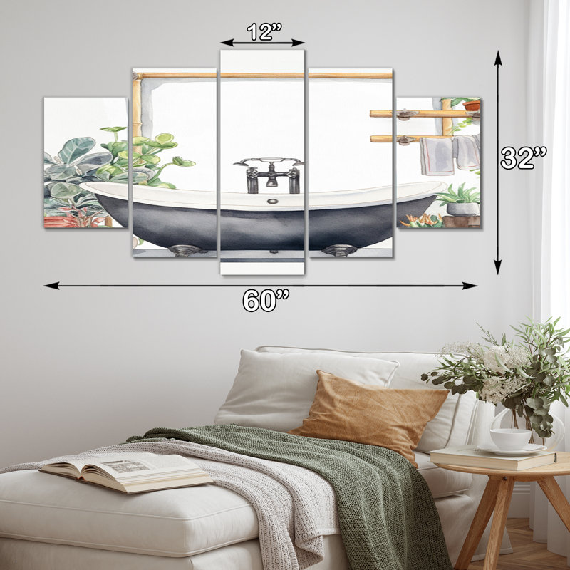 «Natural Bathroom Decor II», reproduction d'art sur toile - 5 panneaux