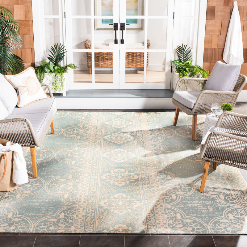 Goodrich Cream/Aqua Indoor/Outdoor Rug, Rectangle 155 x 229 cm