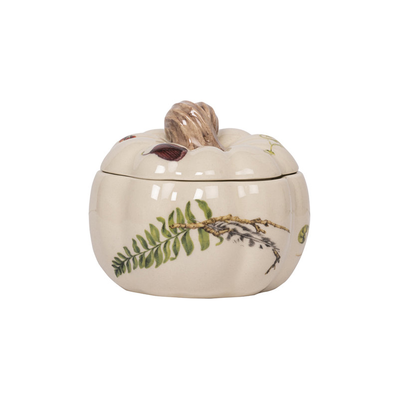 Botanic-Inspired Ceramic Pumpkin Soup Bowl with Lid