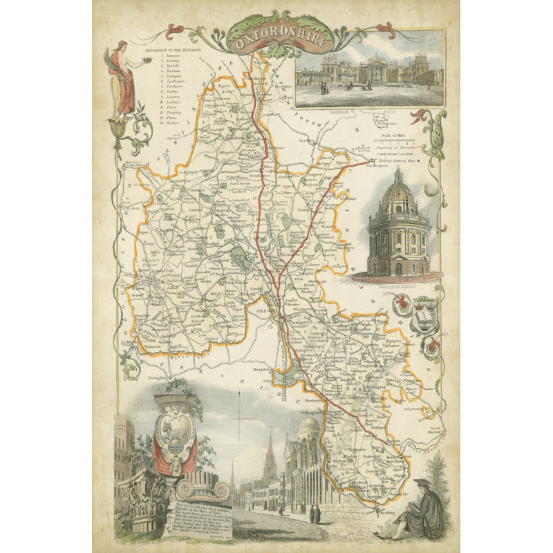 Map Of Oxfordshire - Wrapped Canvas Print, 122cm H x 81cm W x 3.8cm D