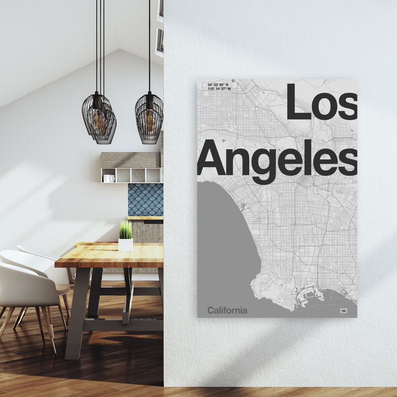 Carte de Los Angeles, Californie - Affiche murale contemporaine, H 60 po x l 40 po