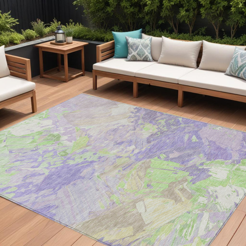 Tapis intérieur lavable abstrait vert menthe et beige lavande 8 pi x 10 pi Fagundes