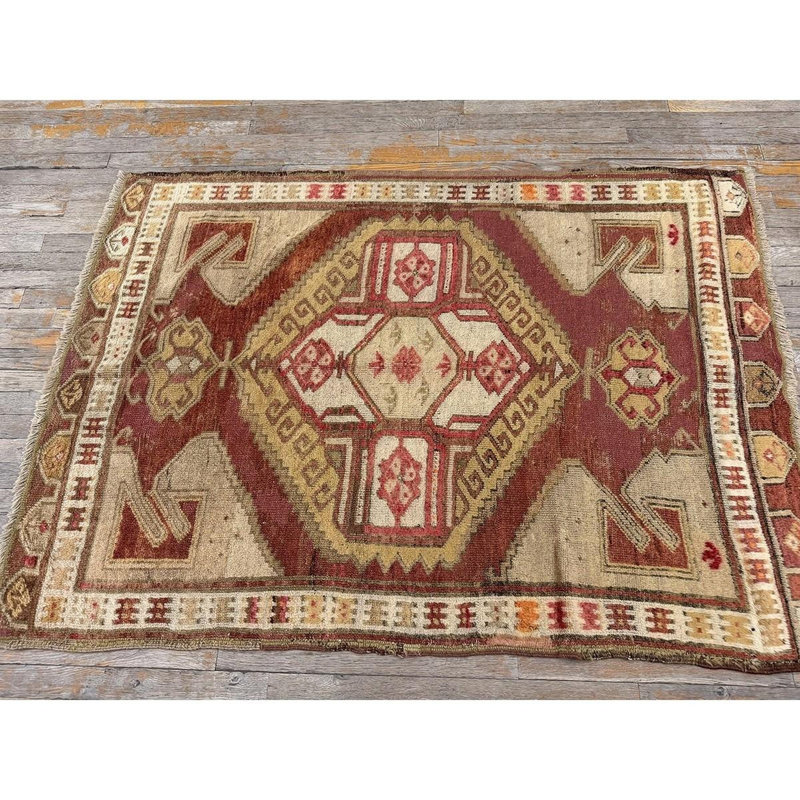Tapis décoratif turc antique à motif médaillon des années 1890 de 3 pi 0 po x 5 pi 0 po