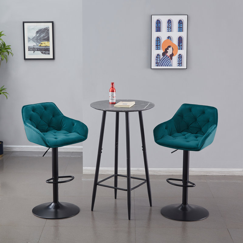 Kafka Velvet Upholstered Adjustable Swivel Bar Stools, Teal