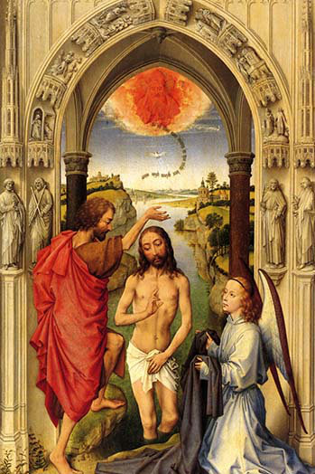 Baptême du christ-impression d’art graphique, H 30 po x l 20 po x P 1,5 po