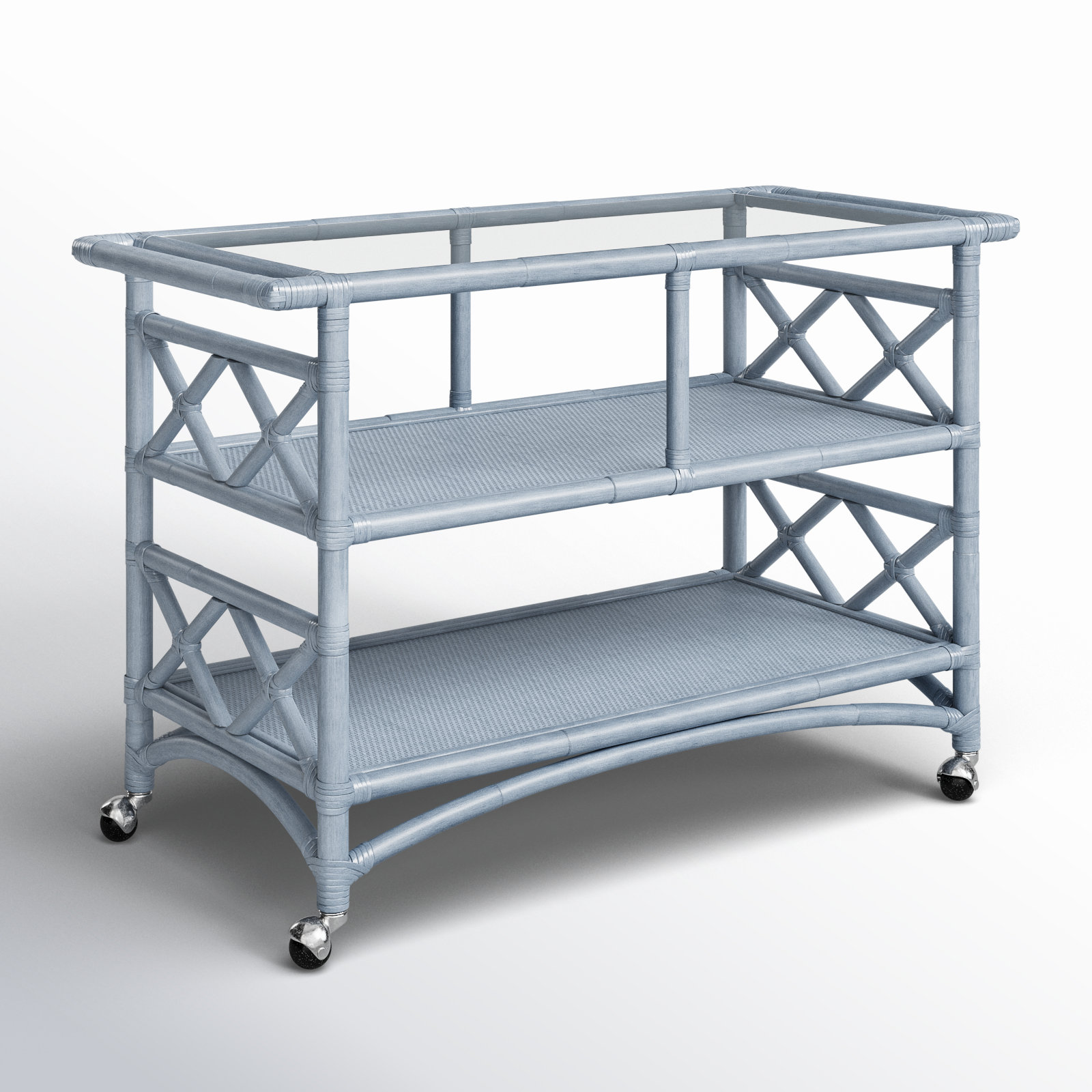 Abbott Wicker / Rattan Bar Cart, Sea Glass