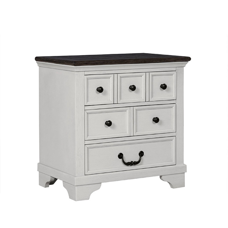 Table de chevet Hamps, USB A-C, 3 tiroirs, blanc et brun foncé, 28 po