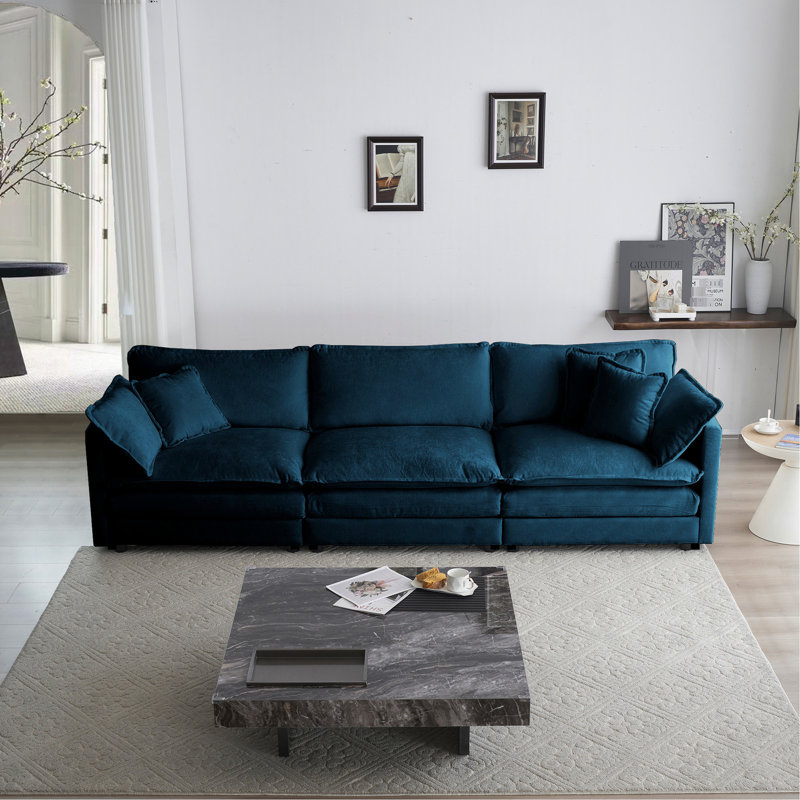 Canapé modulaire en bois massif en chenille bleue - Stable Comfort Comfortable L