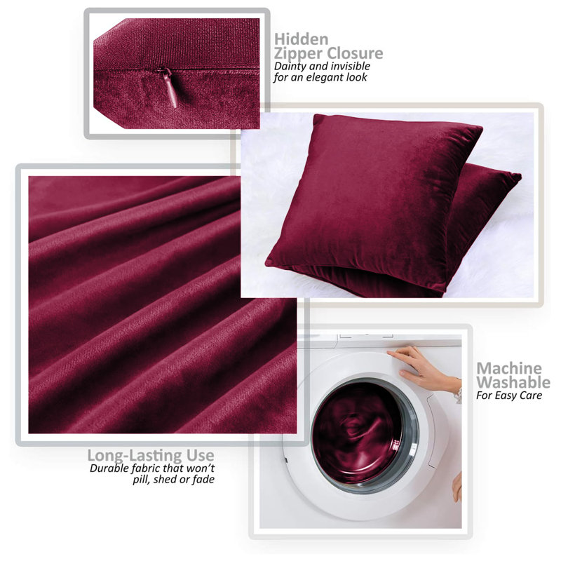 Luxurious Velvet Cushion Covers for Sofa Or Bed (Set Of 2), Burgundy