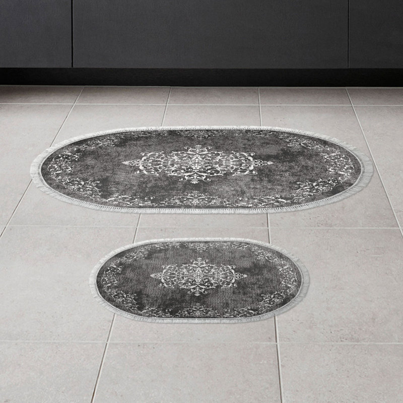 Premium Bathmat Set (2 Pieces), Grey, 19.7 x 23.6 inches & 23.6 x 39.4 inches | 100% Polyester, 25.1 oz/sq yd | Non-Slip Underside, Antibacterial, Easy to Clean, Machine Washable | Perfect for Elegant Bathroom Decor