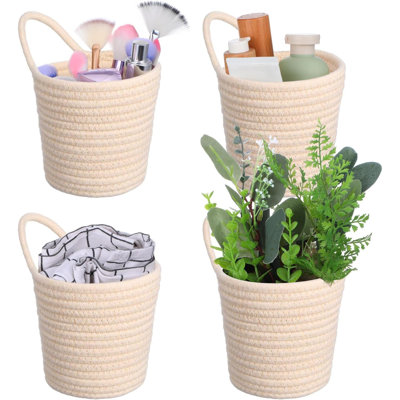 Paquet de 4 paniers muraux tissés suspendus pour organisateur de rangement en corde de coton Boho