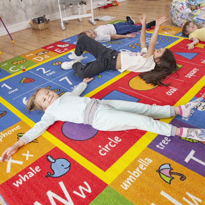KC Cubs: Tapis éducatif: alphabet ABC, chiffres et formes - tapis de jeu de 8 x 10 pi - jeu interactif, tapis de zone d'activité, chambre à coucher, salle de classe, bébé, tout-petit, enfant