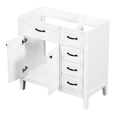 Base d'armoire de salle de bain 36 po seulement. Meuble-lavabo blanc avec tiroirs. Pièce en bois massif et base autoportante sans évier. Armoire à tiroirs et décoration