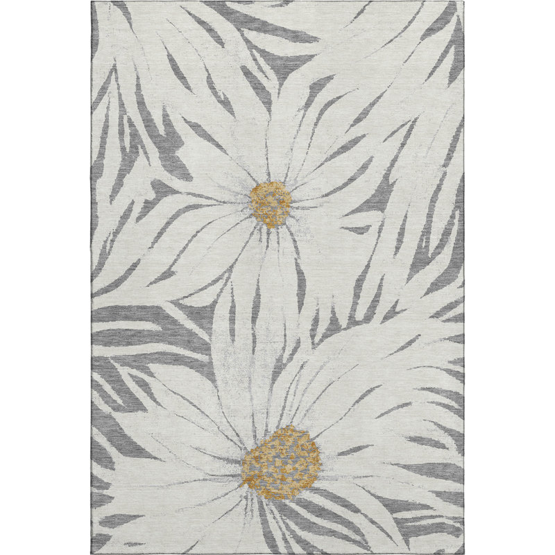 Premium Machine Washable Mayfield AMF2263 Floral Rug, Gray, 3' x 5'