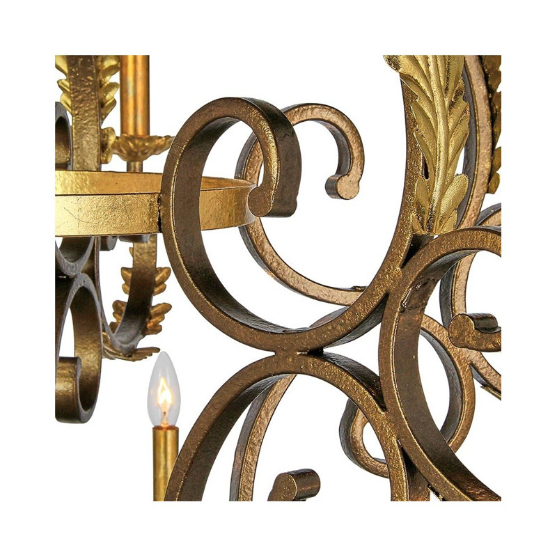 Lustre étagé style bougie 24 lumières French, Laiton bronzé / feuille d'or