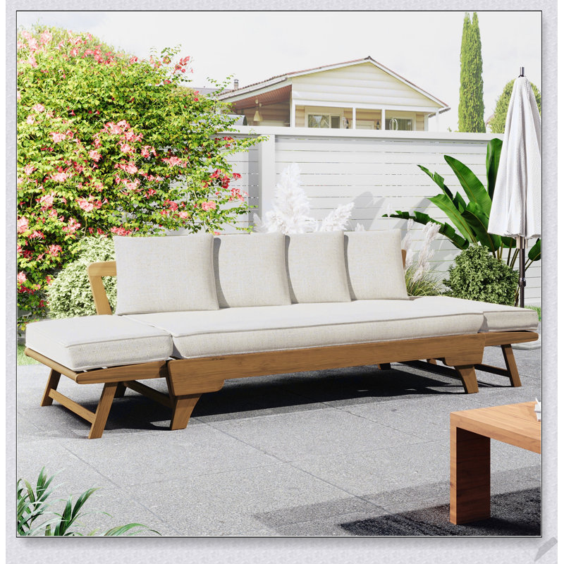 Canapé d'extérieur pour lit de jour, convertible 3 places avec accoudoirs pliables et 4 coussins de dossier pour plus de confort et de polyvalence