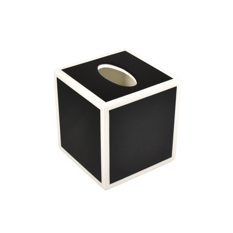 Tissue Box Cover, Black/White Lacquer