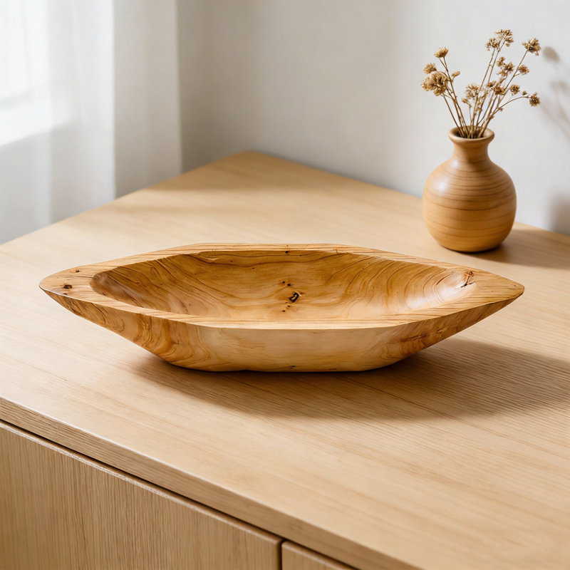 Hand-Carved Fir Wood Serving Bowl, Rustic Natural Style, 13.19'' Decorative Trays