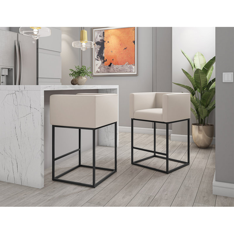 Embassy Metal Upholstered Counter Stool In Cream, Cream, Counter Stool (25" Seat Height)