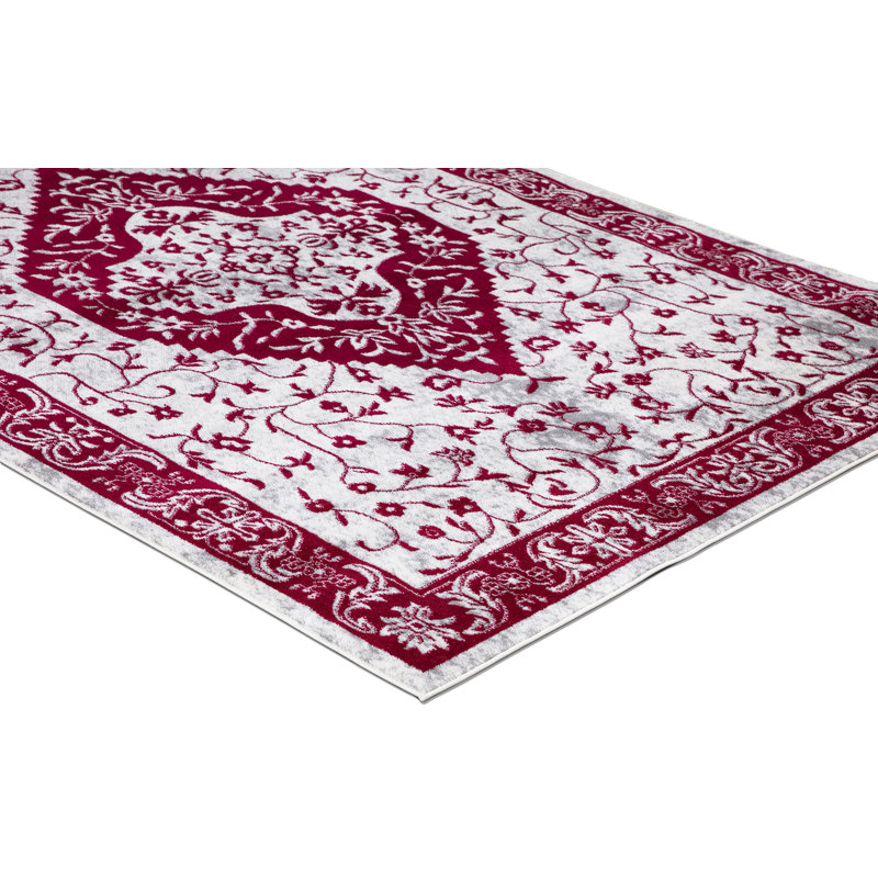 Vespi perle ivoire / rouge marocain Heriz multicolore, Rectangle 6 pi 7 po x 9 pi 3 po