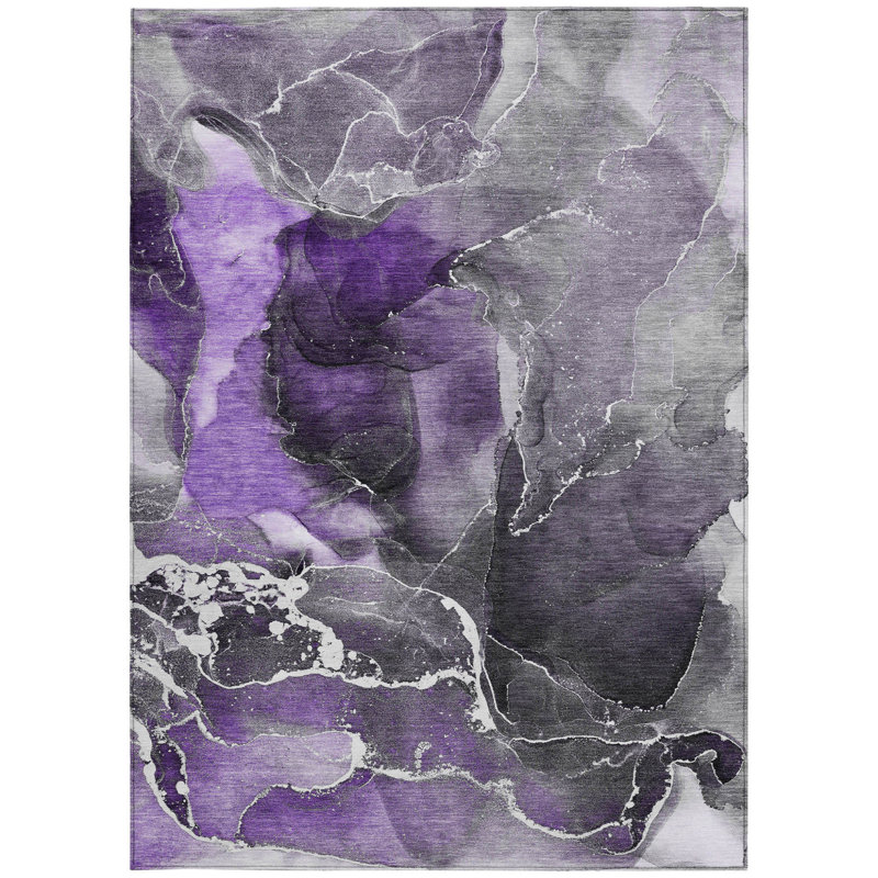 Tapis extérieur lavable antidérapant 8 pi x 10 pi gris et mauve